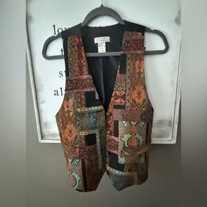 Vintage Express Tapestry Vest. Ornate Button Closure and Satin back
